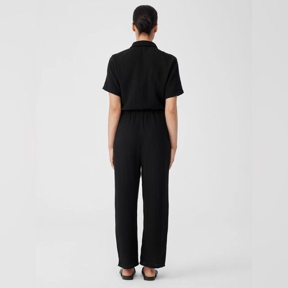 Eileen Fisher | Organic Cotton Black Short Sleeve Jumpsuit - Picture 6 of 8